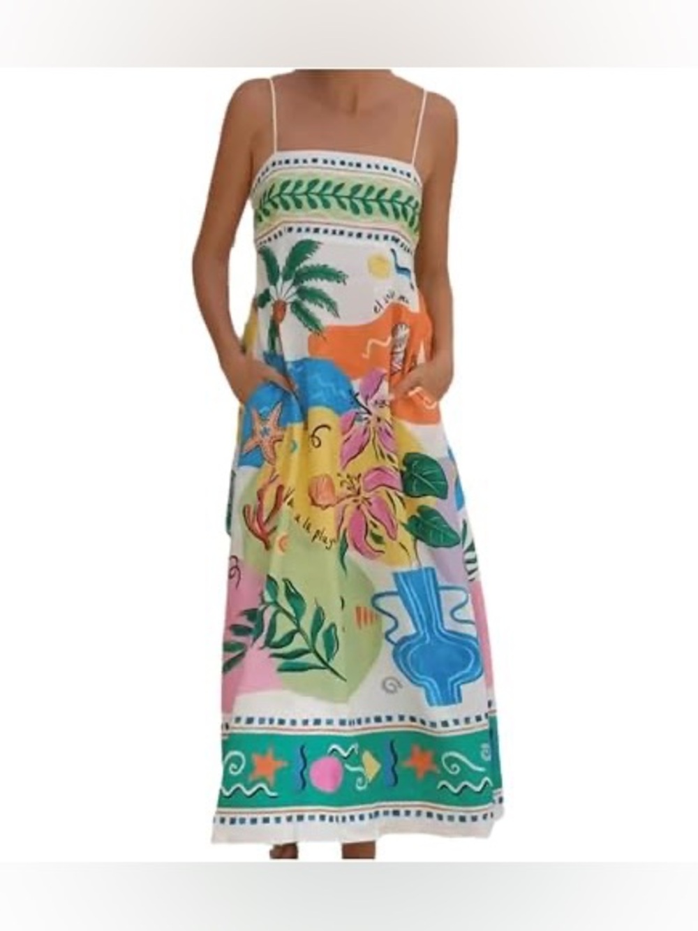 Colorful Boho Tropical Maxi Dress Small Spaghetti Strap Sundress